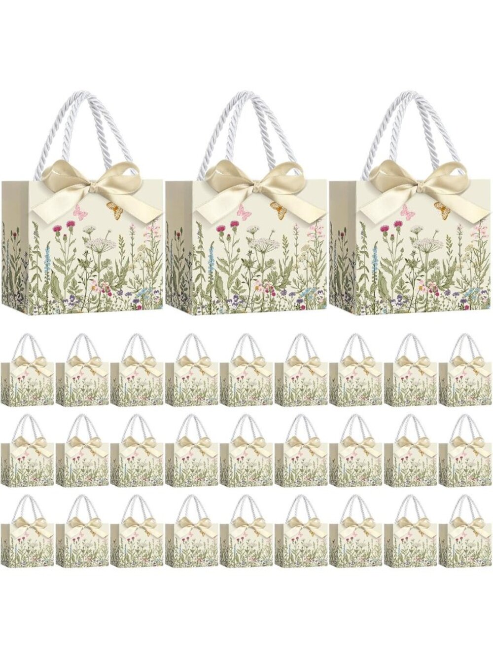 30 Pcs Vintage Wildflower Gift Bags - Mini Floral Favor Bags with Handles for